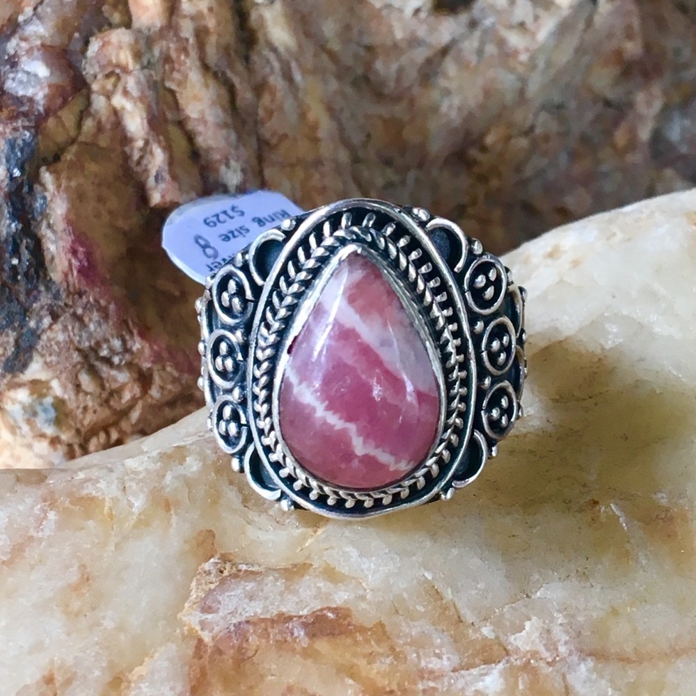 Rhodochrosite 925 sterling silver ring 8 NWT